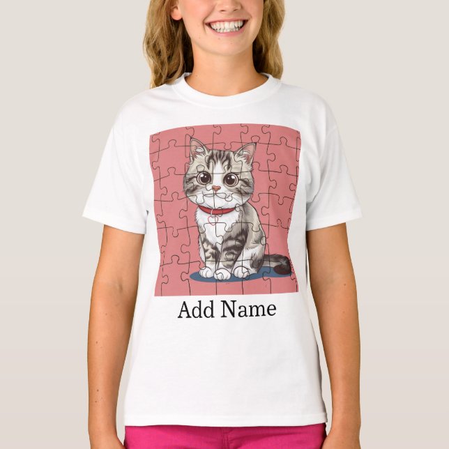 Custom Photo Name Text Personalised  Jigsaw puzzle T-Shirt (Front)
