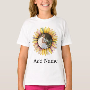 Custom Photo Name Text Personalised sunflower T-Shirt