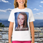 Custom Photo Name Text Personalised T-Shirt<br><div class="desc">Upload your photo, add a name or text, and easily create your personalised photo t-shirt. Click CUSTOMIZE to change the text colour. You can TRANSFER this DESIGN on other Zazzle products and adjust it to fit most of the Zazzle items. You can also click CUSTOMIZE FURTHER to add, delete or...</div>