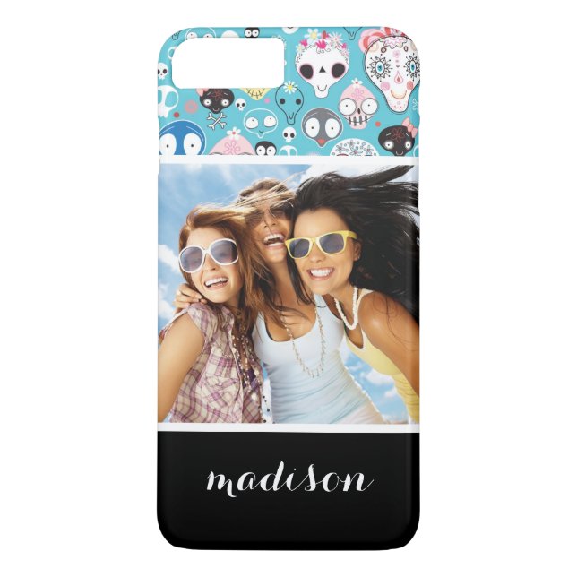 Custom Photo & Name Texture laughing skull Case-Mate iPhone Case (Back)