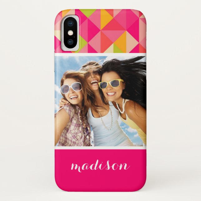 Custom Photo & Name Triangles geometrical pattern Case-Mate iPhone Case (Back)