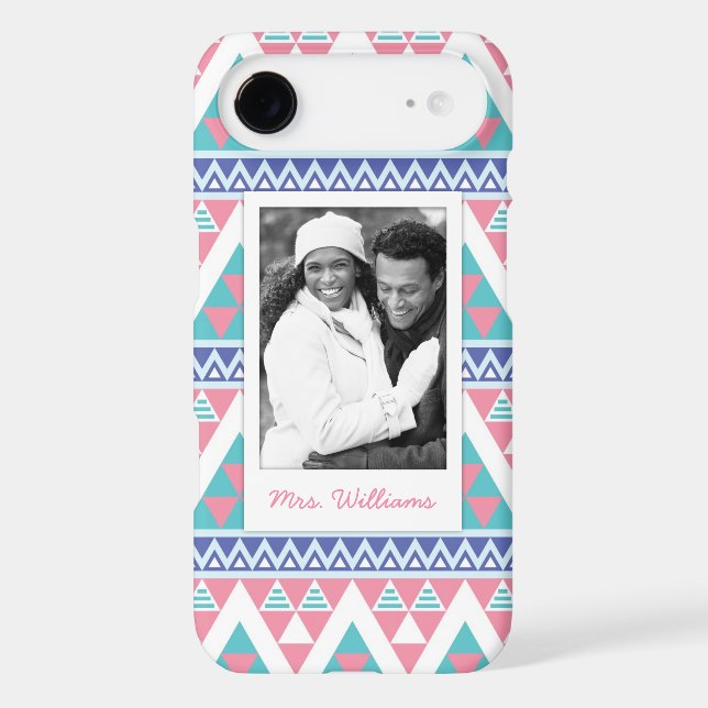 Custom Photo & Name Tribal aztec colourful pattern Case-Mate iPhone Case (Back)