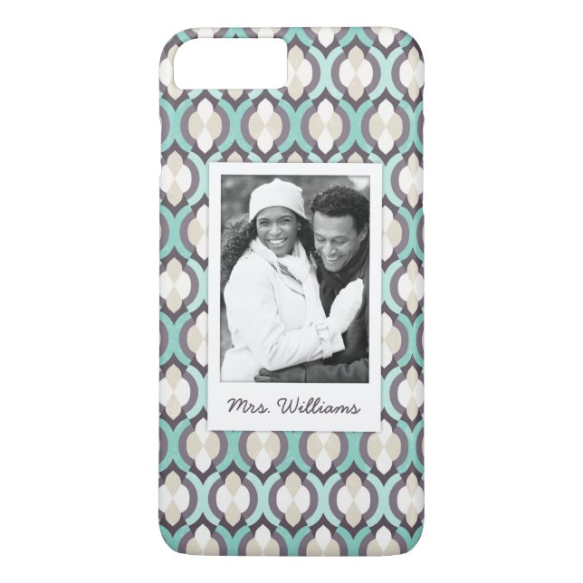 Custom Photo & Name Turquoise Moroccan Pattern Case-Mate iPhone Case (Back)