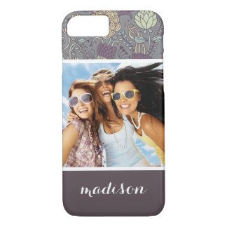 Custom Photo & Name Vintage Wallpaper Pattern iPhone 8/7 Case