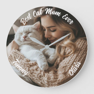 Custom Photo & Name Wall Clock – Gift for Cat Mum