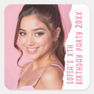 Custom Photo Name Year Birthday Party Any Age Square Sticker