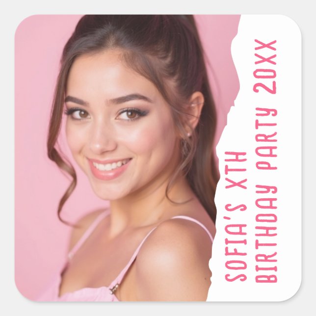 Custom Photo Name Year Birthday Party Any Age Square Sticker (Front)