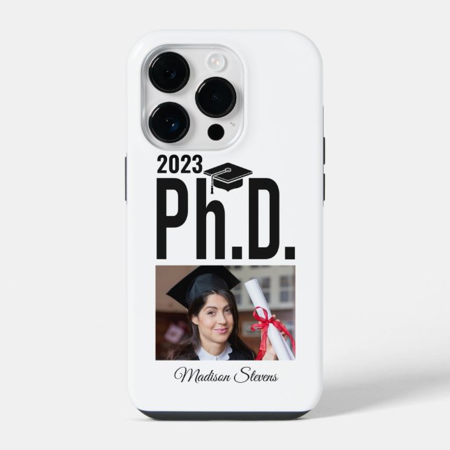 Custom photo, name & year Ph.D. iPhone Case (Back)