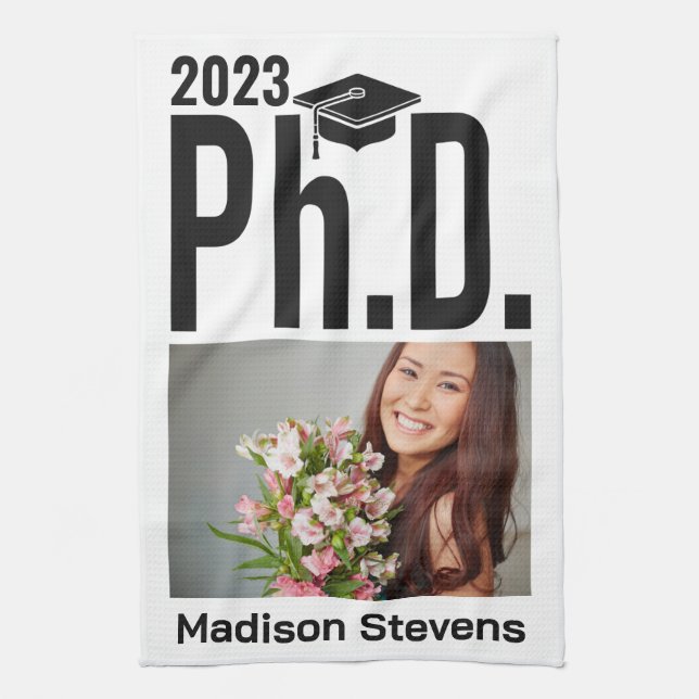 Custom photo, name & year Ph.D. Tea Towel (Vertical)
