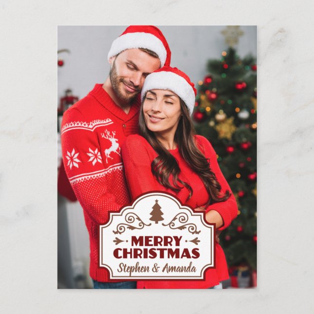 Custom photo & names Christmas postcard (Front)