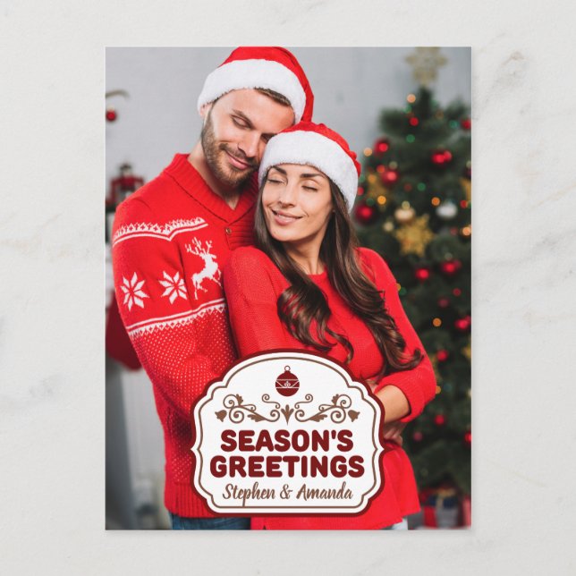 Custom photo & names Season's Greetings postcard (Front)