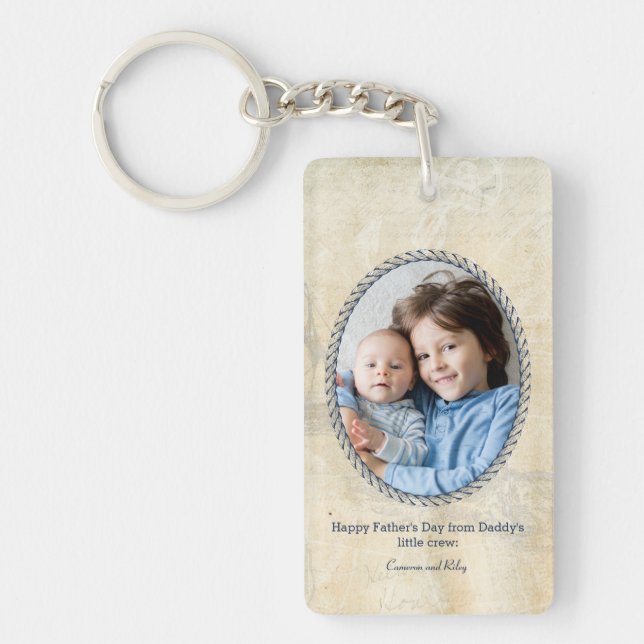 Custom Photo Nautical Anchor Captain Dad Key Ring (Front)