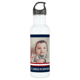 Custom Photo Nautical Marine Navy Blue Red White 710 Ml Water Bottle