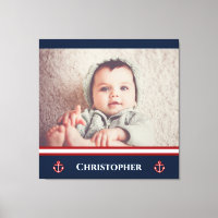 Custom Photo Nautical Marine Navy Blue Red White