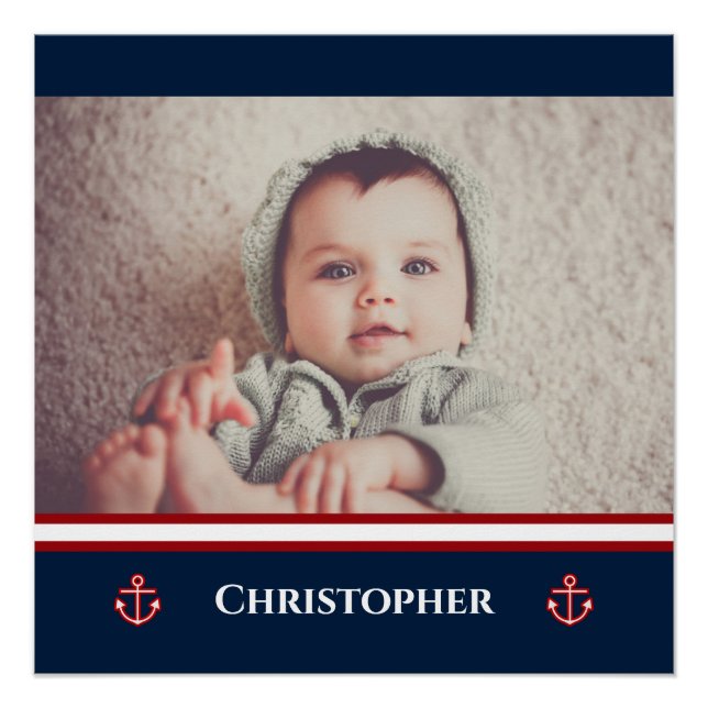 Custom Photo Nautical Marine Navy Blue Red White Poster (Front)