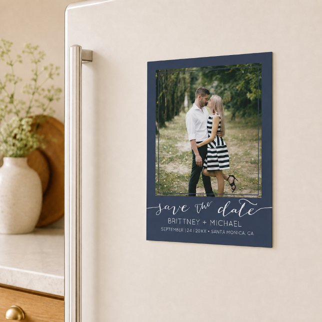 Custom Photo Navy Save the Date (Announce your wedding with this custom photo navy save the date design. )