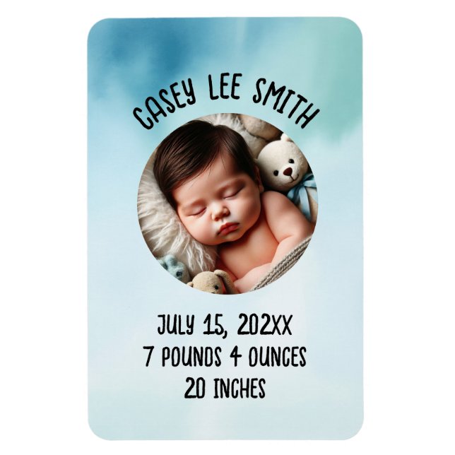 custom photo newborn baby blue watercolor magnet (Vertical)