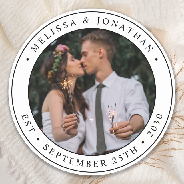 Custom Photo Newlywed Couple Name Est Date Wedding Coaster (Creator Uploaded)