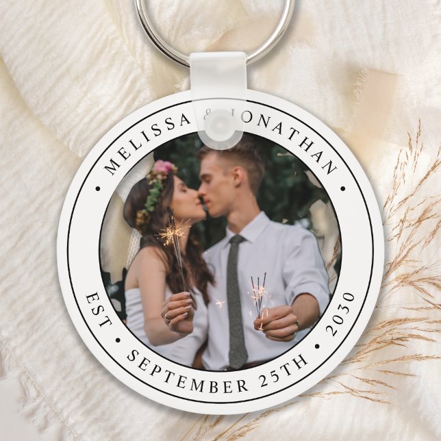 Custom Photo Newlywed Couple Name Est Date Wedding Key Ring (Creator Uploaded)
