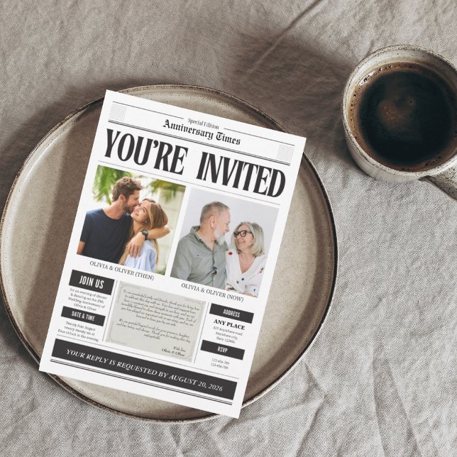 Custom photo newspaper anniversary invitation (Creator Uploaded)