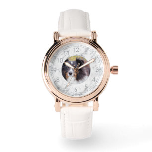 Custom Photo & Numbered Clock Face - Faux Marble Watch