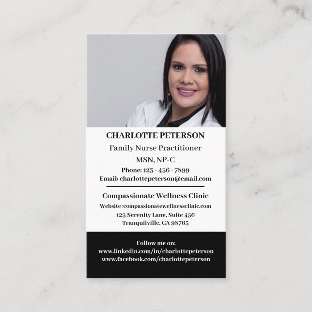 Custom Photo Nurse Practitioner  Business Card (Front)