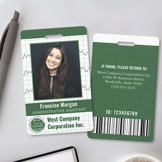 Custom Photo Office Company Employee Bar Code Logo ID Badge (Creator Uploaded)