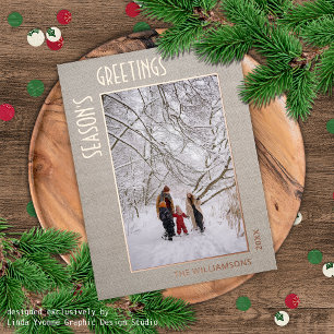 Custom Photo On Faux Jute Burlap Pattern Rose Gold Foil Holiday Postcard