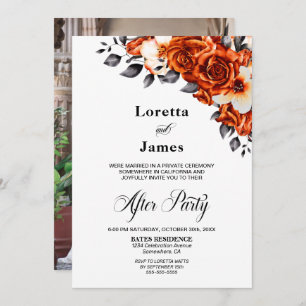Custom Photo Orange Rose Floral Wedding Reception Invitation