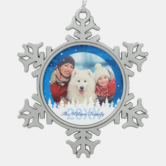 Custom Photo Ornaments | Pewter Snowflake (Front)