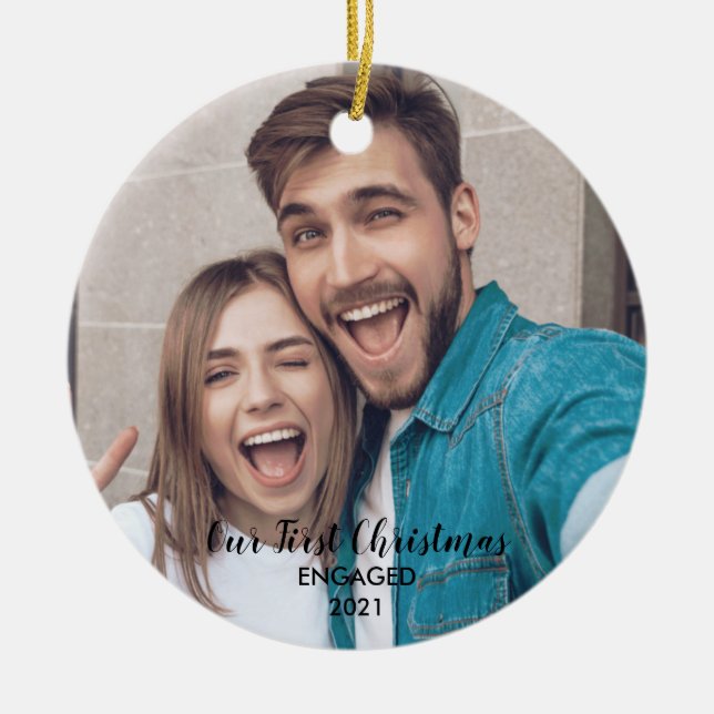 Custom Photo Our First Christmas Mr & Mrs Ceramic Tree Decoration (Front)