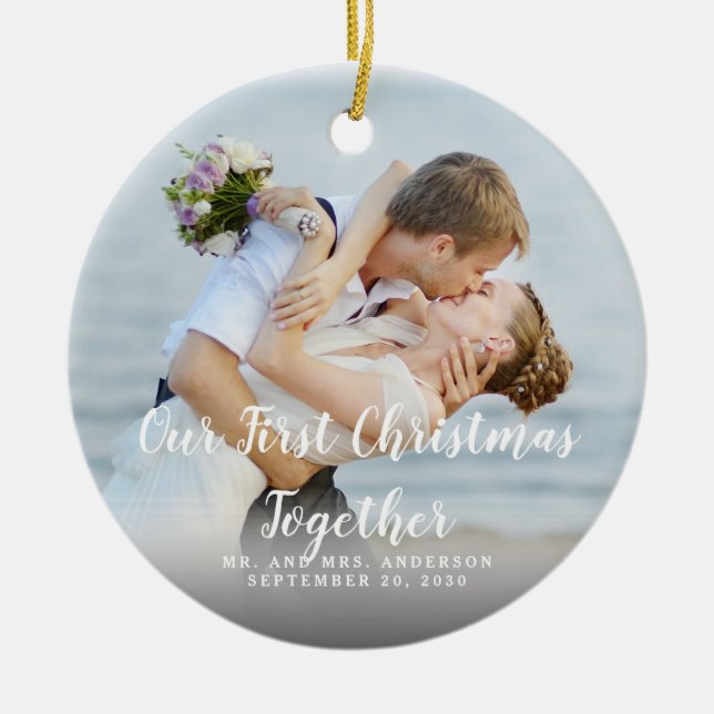 Custom Photo Our First Christmas Together Mr Mrs Ceramic Tree Decoration (Front)