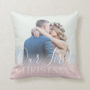 Custom Photo Our First Christmas Wedding Holiday Cushion