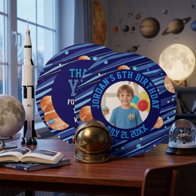 Custom Photo Outer Space Planets Boy Birthday  Thank You Card (Creator Uploaded)