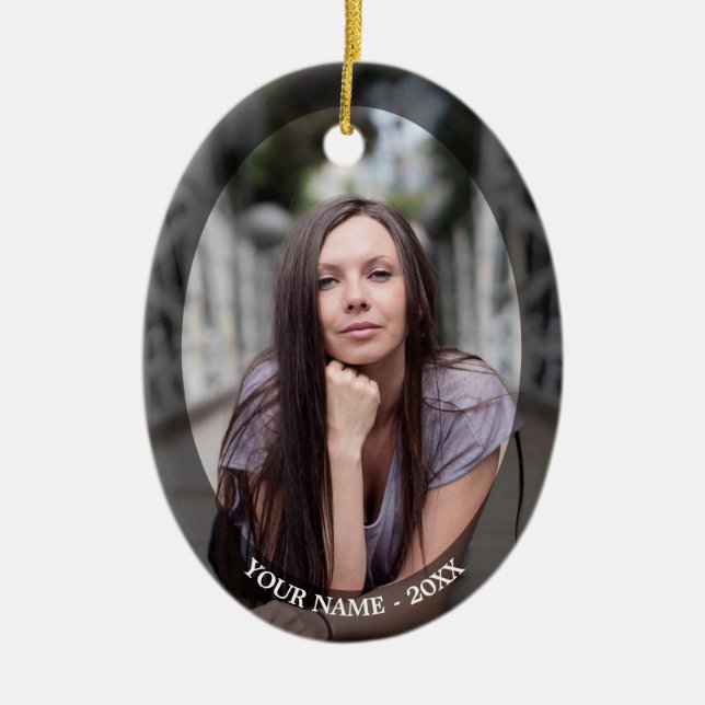 Custom Photo Oval Black Frame Christmas Ornament (Front)