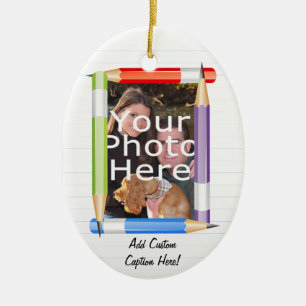 Custom Photo Oval Teacher/School Christmas Ceramic Tree Decoration