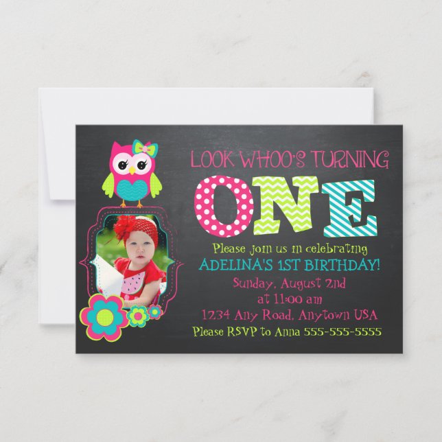 Custom photo Owl 1st Birthday invitation (Front)