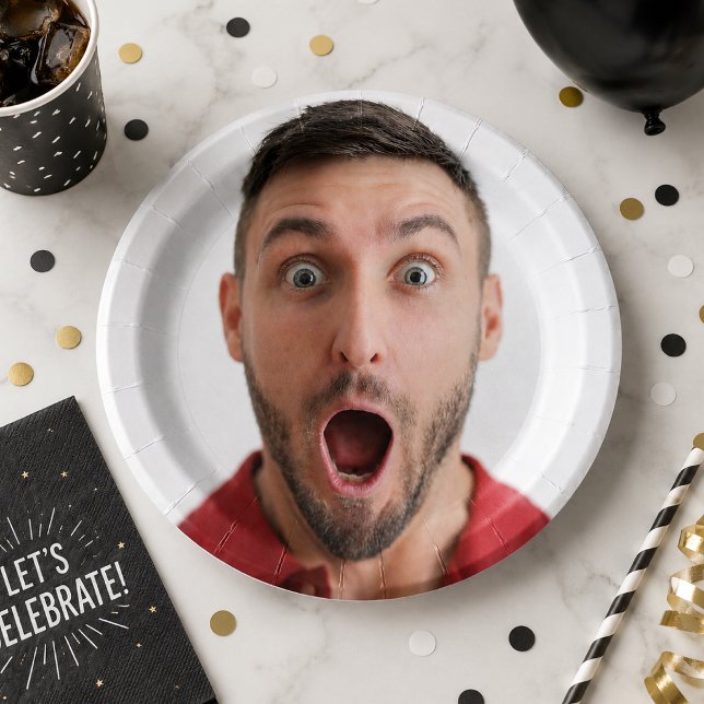 Custom Photo Paper Plate | Selfie Party Dinnerware (Custom photo paper plate with upload picture design for birthdays and funny party tables.)