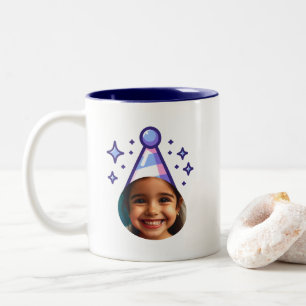 Custom Photo Party Hat Mum of the Birthday Girl Two-Tone Coffee Mug