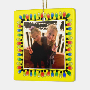 Custom Photo Party Lights on Yellow Double Sided Ceramic Ornament