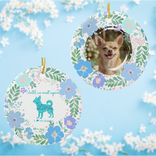 Custom Photo Pastel Blue Chihuahua & Floral Ceramic Tree Decoration
