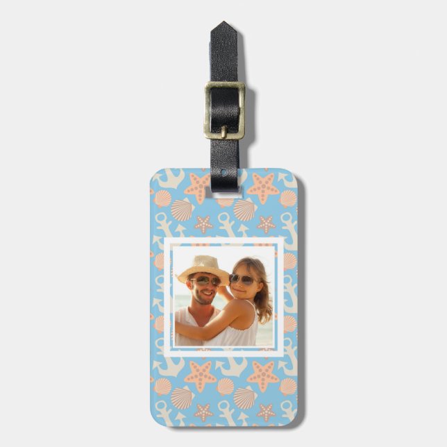 Custom Photo Pastel Nautical Pattern Luggage Tag (Front Vertical)