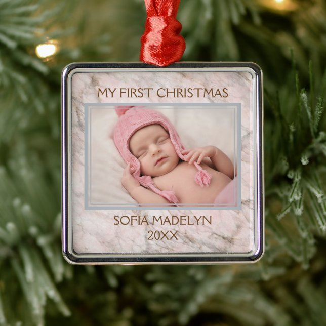 Custom Photo Pastel Pink Gray Marble Pattern Metal Tree Decoration (Tree)