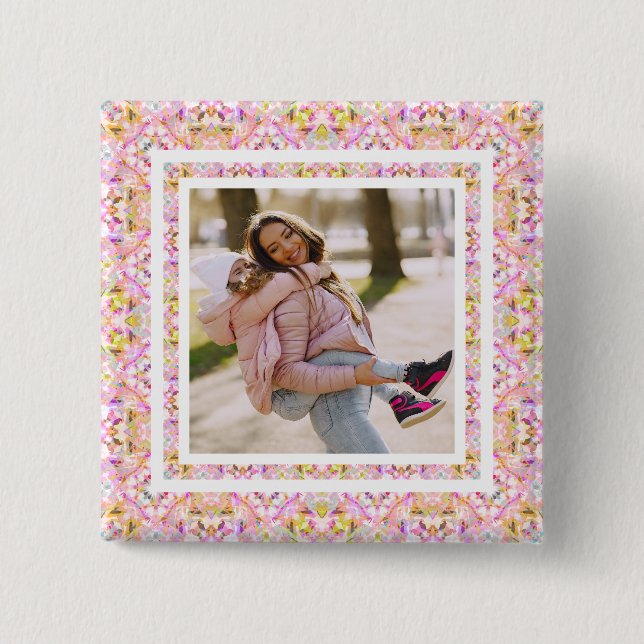 Custom Photo Pastel Pink Happy Green Mother’s Day 15 Cm Square Badge (Front)