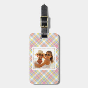 Custom Photo Pastel Stripe Plaid Luggage Tag