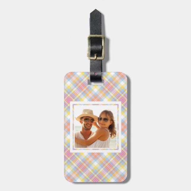 Custom Photo Pastel Stripe Plaid Luggage Tag (Front Vertical)
