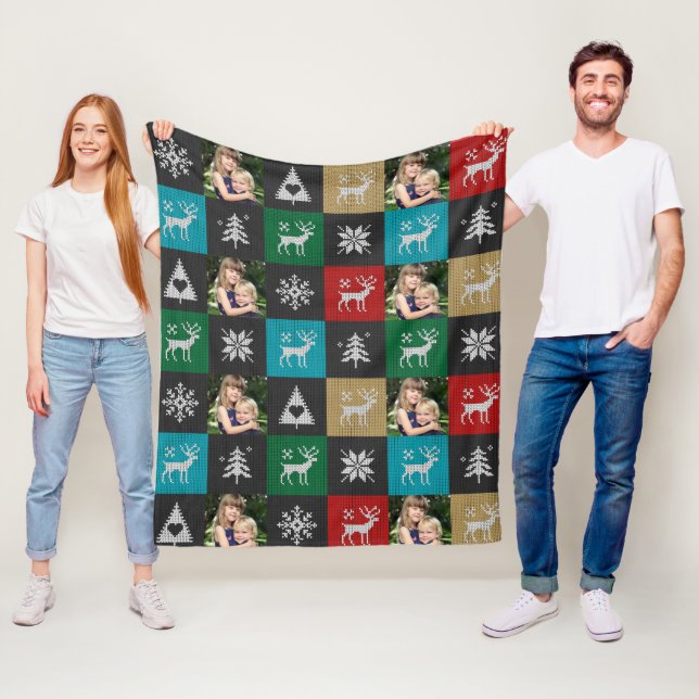 Custom Photo Patchwork Christmas Sweater Fleece Blanket (In Situ)