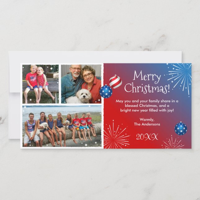 Custom Photo Patriotic Christmas Cards (Front)