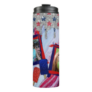 Custom Photo Patriotic Swirls Red, White And Blue Thermal Tumbler