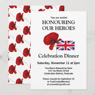 Custom Photo Patriotic UK British Veterans Dinner Invitation